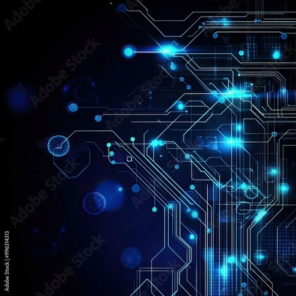 Fototapeta A futuristic digital background featuring glowing circuits and interconnected lines that embody technology and innovation.