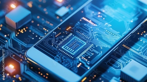Fototapeta Close-Up of Smartphone with Internal Circuitry Details