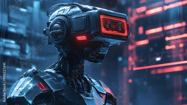 Fototapeta A futuristic combat robot training in a virtual reality environment honing its skills