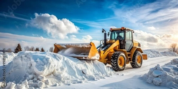 Fototapeta Bulldozer removing snow after a snowstorm Generative AI