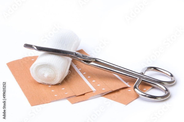 Obraz Pflaster mit Schere und Mullbinde