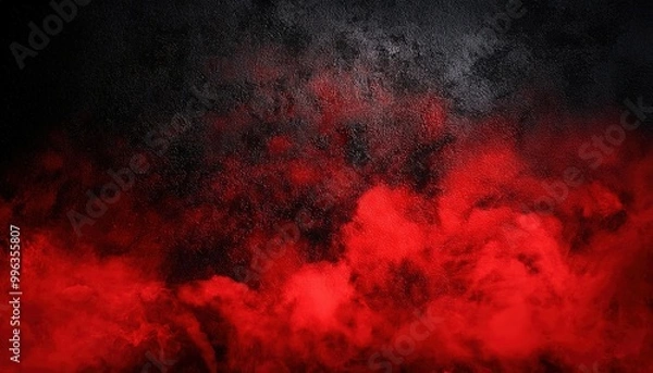 Obraz Abstract Red Smoke Rising Against a Dark Black Textured Background. Fiery, Dramatic Atmosphere Symbolizing Intensity, Mystery, and Danger in Bold Red and Black Hues