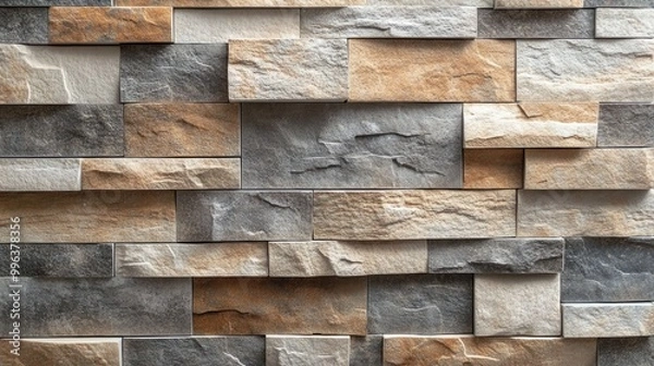 Fototapeta Rectangular textured tiles resembling a stone wall