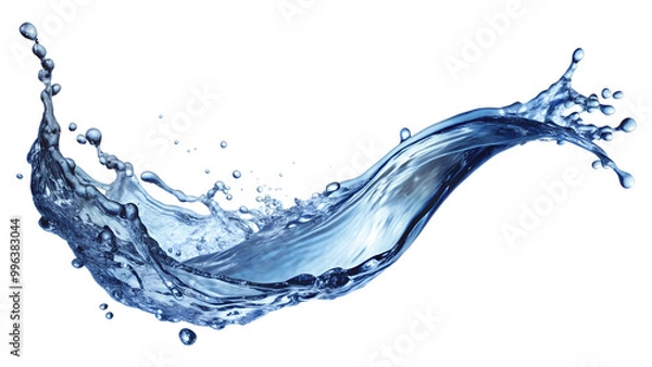 Fototapeta A wave of liquid water, a splash of a transparent blue stream, a vortex or spill, pouring water. Whirlpool of cold water or carbonated drink with a flow wave. Isolated on a transparent background.