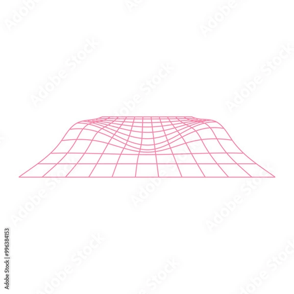Fototapeta Distorted grid surface màu hồng. Mesh warp texture. Futuristic net with convex effect. Geometric deformation. Gravity phenomenon. Vector graphic illustration
