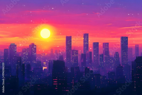 Fototapeta A dynamic urban background showcasing a city skyline