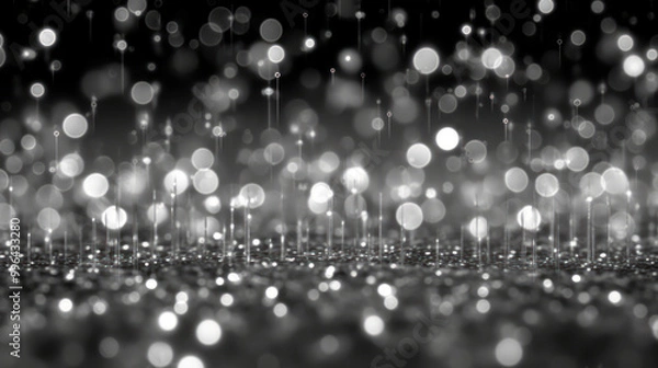 Obraz Blur bookeh silver lights or flashes on a black color background