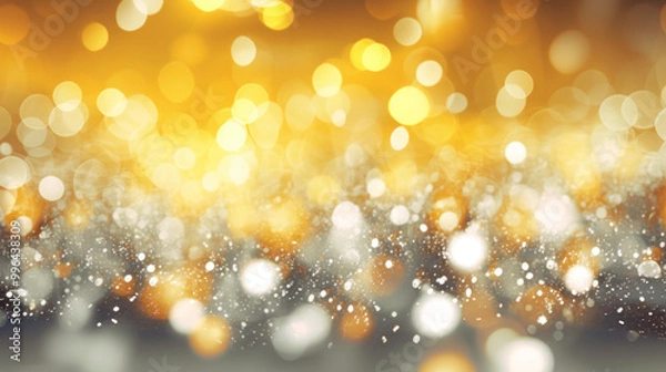 Obraz Blur bookeh silver lights or flashes on a light yellow color background