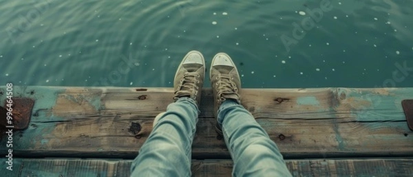 Fototapeta Relaxing View from a Wooden Dock over Water