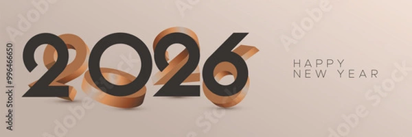 Fototapeta Luxury design of 2026 new year with 3D luxury gold and dark brown number. Unique 3D number of 2026 new year greeting cards