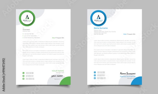 Obraz Green And Blue Modern Business Letterhead Simple Clean Template Design