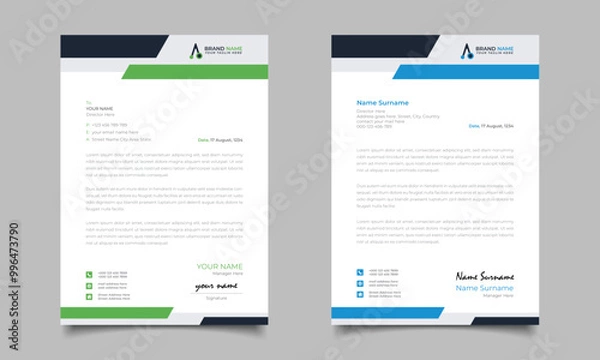 Obraz Green And Blue Modern Business Letterhead Simple Clean Template Design