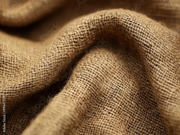 Fototapeta Textured close up of coarse burlap fabric fibers enhancing rustic tactile quality for warm natural background feel