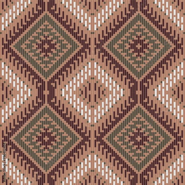 Fototapeta Traditional Design Geometric Patterns Mathfolk Embroidery, Aztec Geometric Ornament Print. Design for Carpet, Wallpaper, Clothing, Wrapping, Fabric