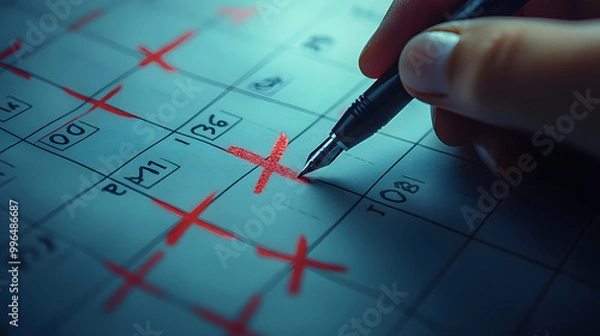 Obraz A Hand Holding an Ink Pen and Making a Check Mark on a Paper, Symbolizing Achievement and Completion, Ideal for Concepts of Productivity, Task Management, and Personal Success
