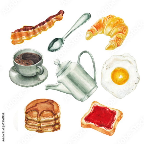 Obraz Watercolor breakfast set