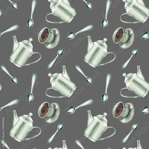 Obraz Watercolor coffe pattern 