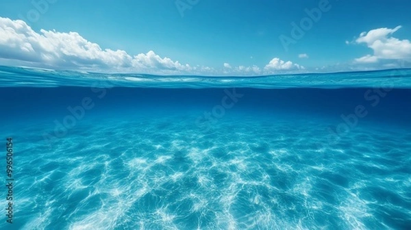 Fototapeta A serene underwater scene showcasing vibrant turquoise water and gentle waves, perfect for tranquil and refreshing visuals.