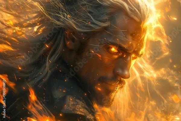 Obraz The depiction of Jesus Christ in Revelation, White Haired with Eyes Like Flames of Fire