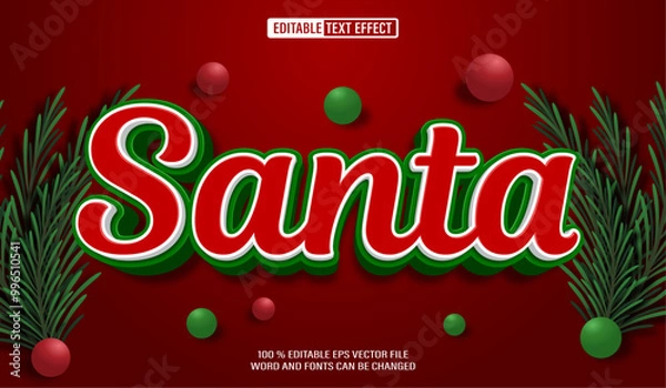 Fototapeta Editable 3d text style effect - Santa Christmas text effect Template