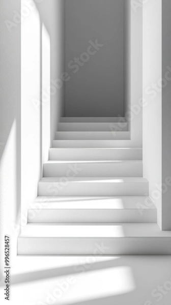 Fototapeta White Staircase with Light and Shadows in a Minimalist Interior
