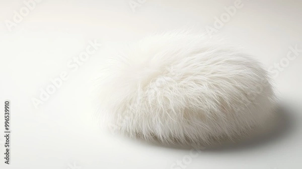 Fototapeta A lightweight fur accessory in a capsule shape rests against a spotless white background, highlighting its luxurious softness and unique design, perfect for stylish exhibitions