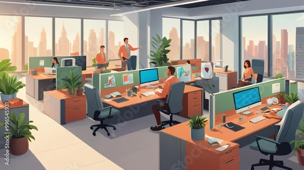 Obraz vector-based illustration of activities in the office area