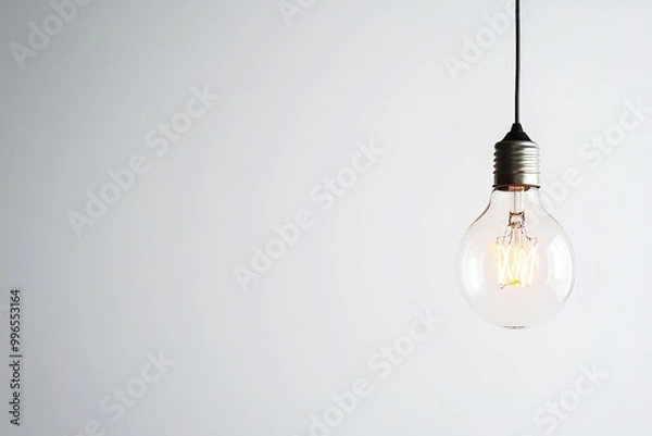Fototapeta Illuminated light bulb on white background