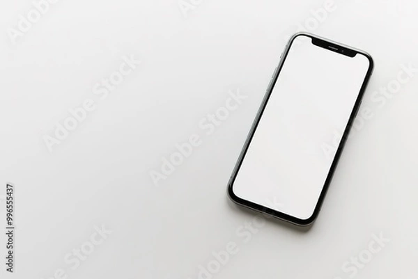 Fototapeta Smartphone with blank screen on white surface