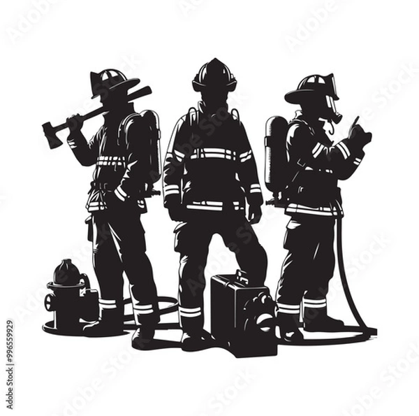 Obraz pose of Firefighter silhouette vector illustration 