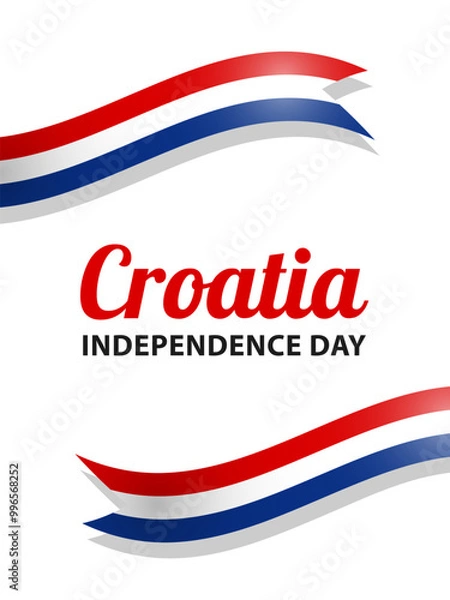 Fototapeta Croatia Independence Day, vector design for greeting card, poster or banner. Text Croatia Independence Day and Croatian flags as ribbons on white background.