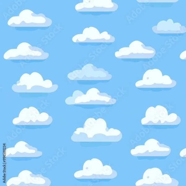 Obraz Cartoon clouds in white on a sunny blue sky background with a seamless repeating pattern