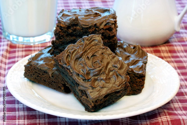 Obraz Chocolate Brownies with chocolate icing.