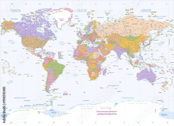 Fototapeta Political world map French language Miller projection