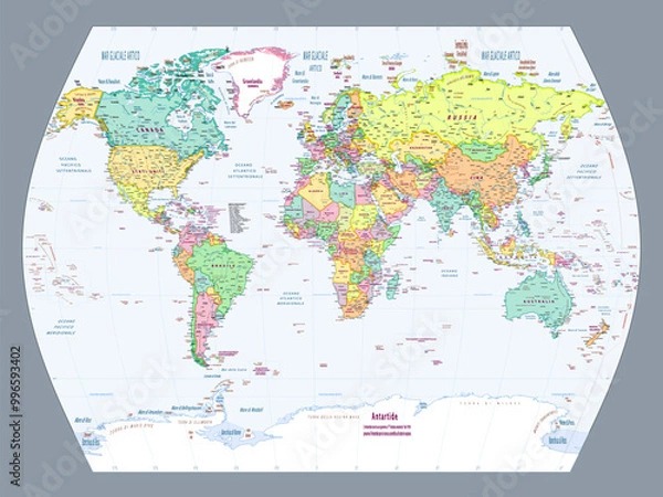 Fototapeta Italian language political world map World times projection