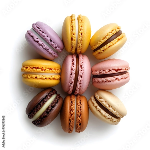 Obraz Colorful macaroons cookies isolated on white background