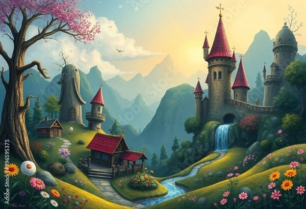Fototapeta Whimsical fantasy landscape from imagination