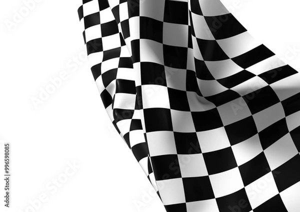 Fototapeta The checkered flag waves in the wind signifying the end of the race