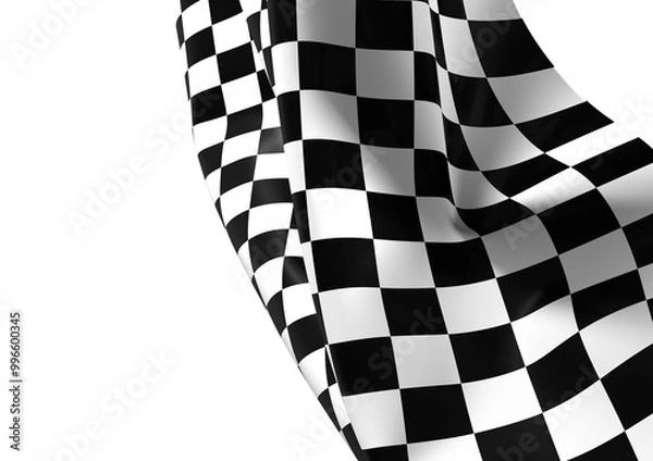 Fototapeta The checkered flag waves in the wind signifying the end of the race