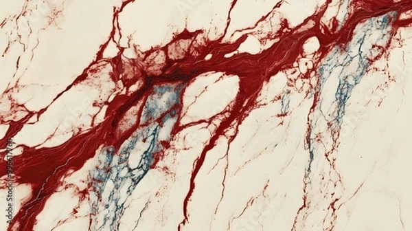 Fototapeta Red and White Marble, Marbled, Abstract Image, Texture, Pattern Background, Wallpaper, Cover and Screen of Smartphone, PC, Laptop, 9:16 and 16:9 Format