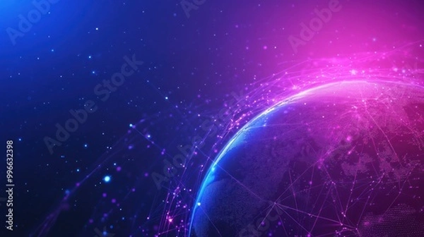Fototapeta A vibrant depiction of Earth with interconnected lines, symbolizing technology and connectivity.