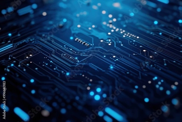 Obraz A computer chip with blue and orange lights, generative ai image