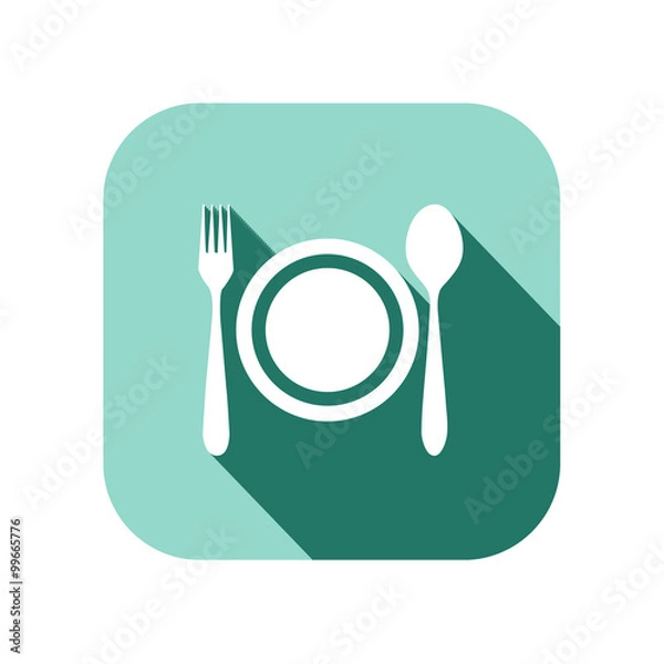 Obraz Dish fork and spoon icon with long shadow