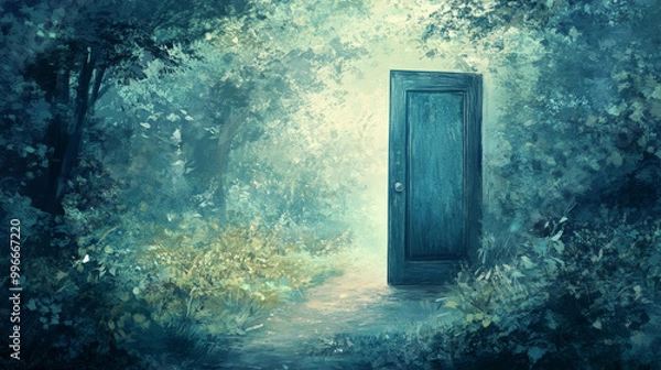 Fototapeta Illustrate a scene where an opportunity unfolds, such as a door opening or a path revealing itself. Show how taking a chance can lead to new possibilities and growth 