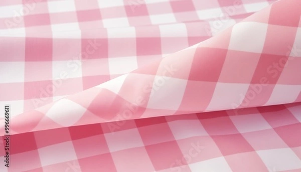 Obraz pink and white check tablecloth fabric background