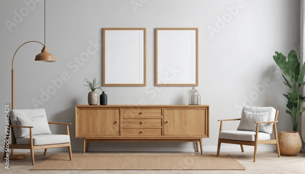 Fototapeta Mock up frame with minimal decoration close up in home interior background