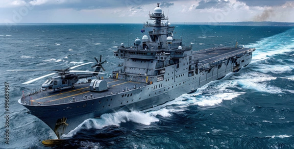 Fototapeta Advanced Australian navy multi-purpose ship operating in oceanic environment