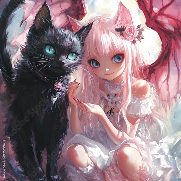 Obraz girl with a cat