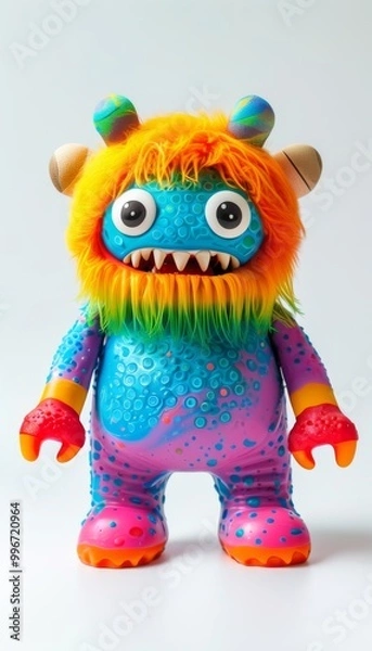 Fototapeta Vibrant monster toy featuring a playful rainbow color scheme and expressive features, perfect for children's play and imaginative fun.