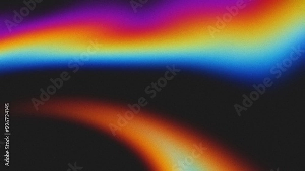 Fototapeta Gradient banner background with a grainy psychedelic effect, blending rainbow colors such as red, blue, yellow, orange, and purple, designed with a noisy texture for posters or headers.